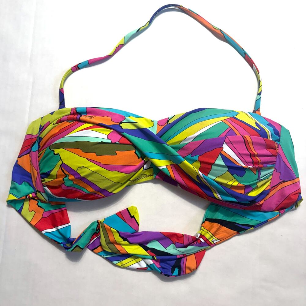 Trina Turk Bandeau Bikini Top Multicolor Abstract Print Halter Tie Swim Stretch